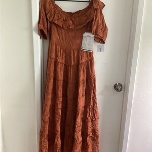 Express Terracotta Off-Shoulder Maxi Dress